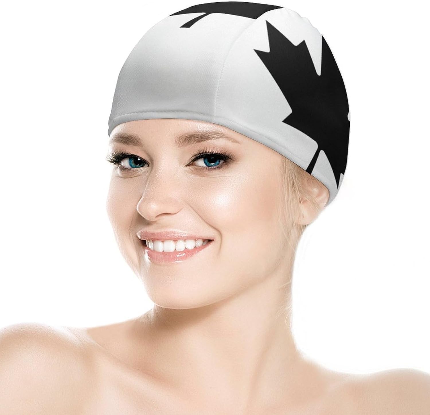 Black and White Canada Canadian Flag Womens Swim Cap for Men Adult Swimming Hat Curly Short Medium Long Hair