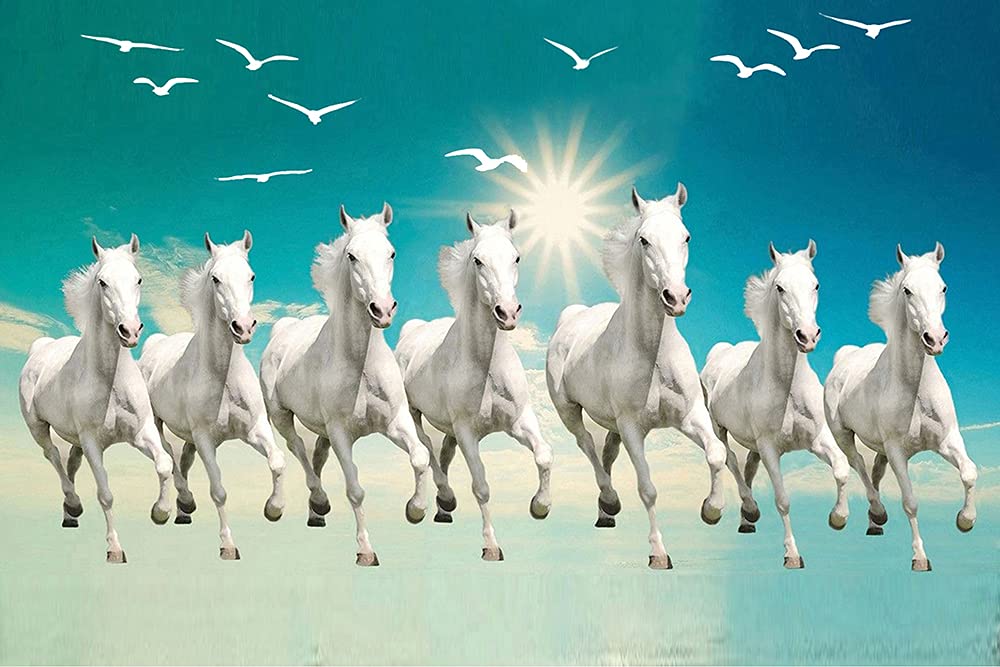 British Terminal™ Seven Lucky Running Horses Vastu Vinyl Sticker Painting Printed Poster Waterproof for Living Room,Bedroom,Office,Kids Room,Hall (24X36 inches) bt5001-3
