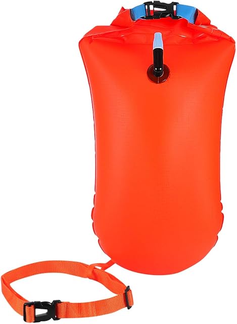 LIOOBO Swim Buoy - Waterproof Inflatable Dry Bag with Adjustable Waist Belt Swim Safety Float for Water Sports Kayakers and Snorkelers