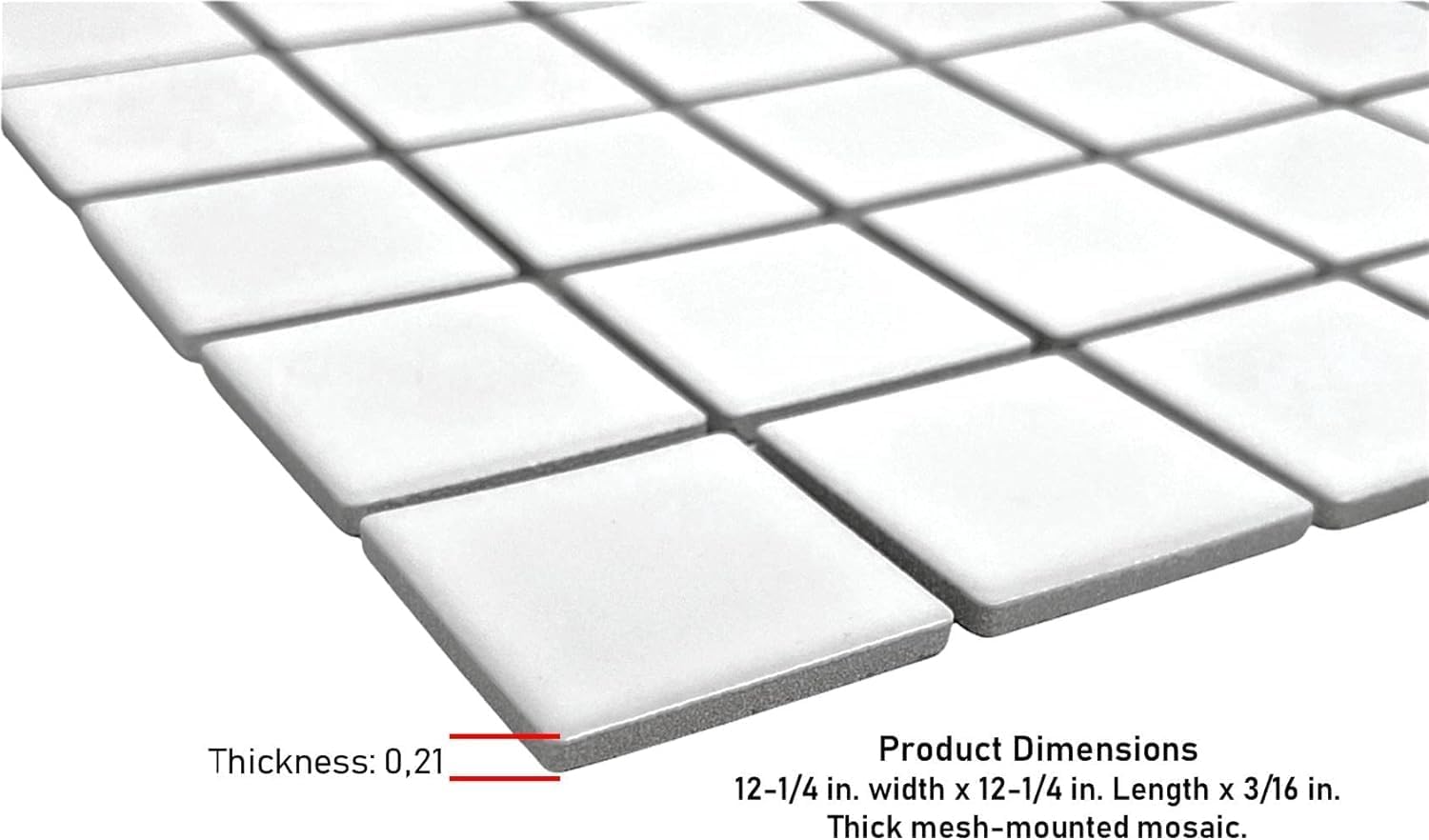 Tenedos Matte Finish Square 2x2 Porcelain Mosaic Tile on Mesh Mount for Kitchen Backsplashes, Bathroom Shower Floor, Spa, Pool (White, 5 Sheets)