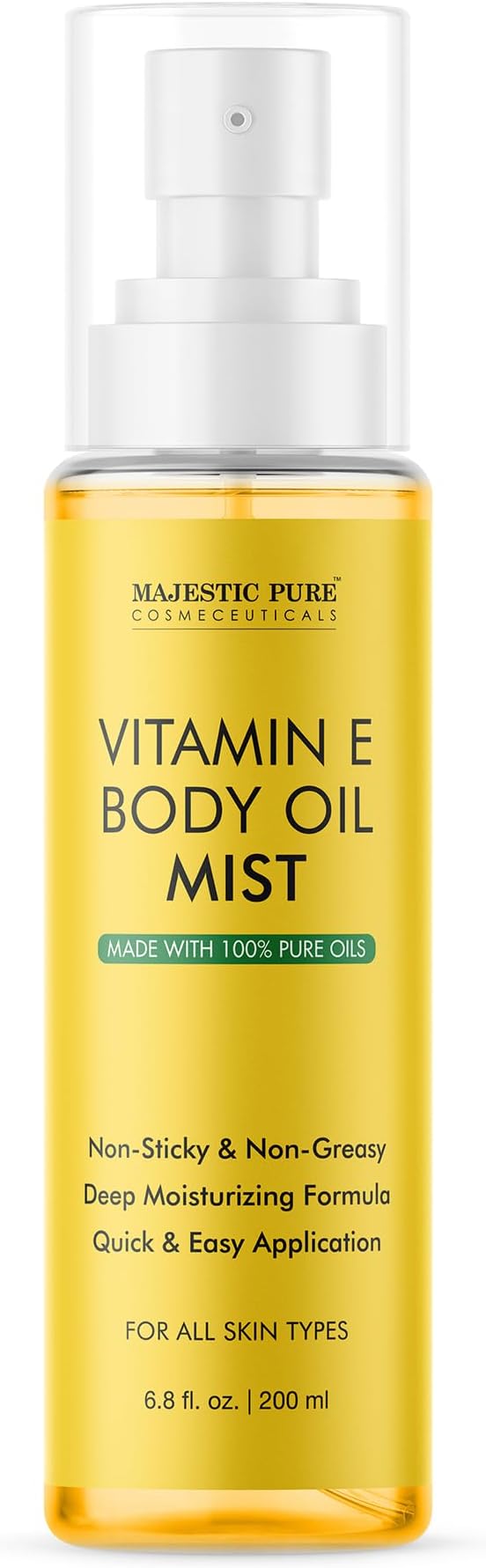 Majestic Pure Vitamin E Oil Body Mist- 100% Pure & Natural - After Shower Body Oils for Women and Men - Scented, Radiant, Skin Therapy Firming Massage Oil - 6.8 Fl Oz