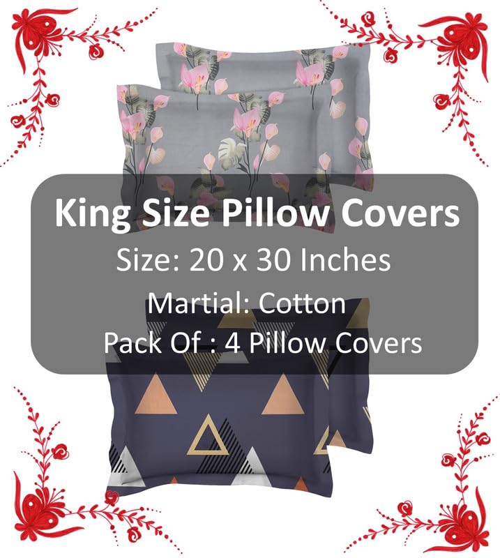 Image of BSB HOME Present Designer Printed 4 Piece 100% Pure Cotton Pillow Cover Set- 20 inch X30 inch Inches, (Multicolor,Light Grey Dark Grey)
