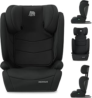 Deryan Charlie i-Size Kindersitz 100-150 cm, Kinderautositz mit Isofix, Gruppe 1/2/3, 9-36 kg, 3,5 bis 12 Jahre, mit Gurtbefestigung, Seitenaufprallschutz, Verstellbare Kopfstütze, Schwarz
