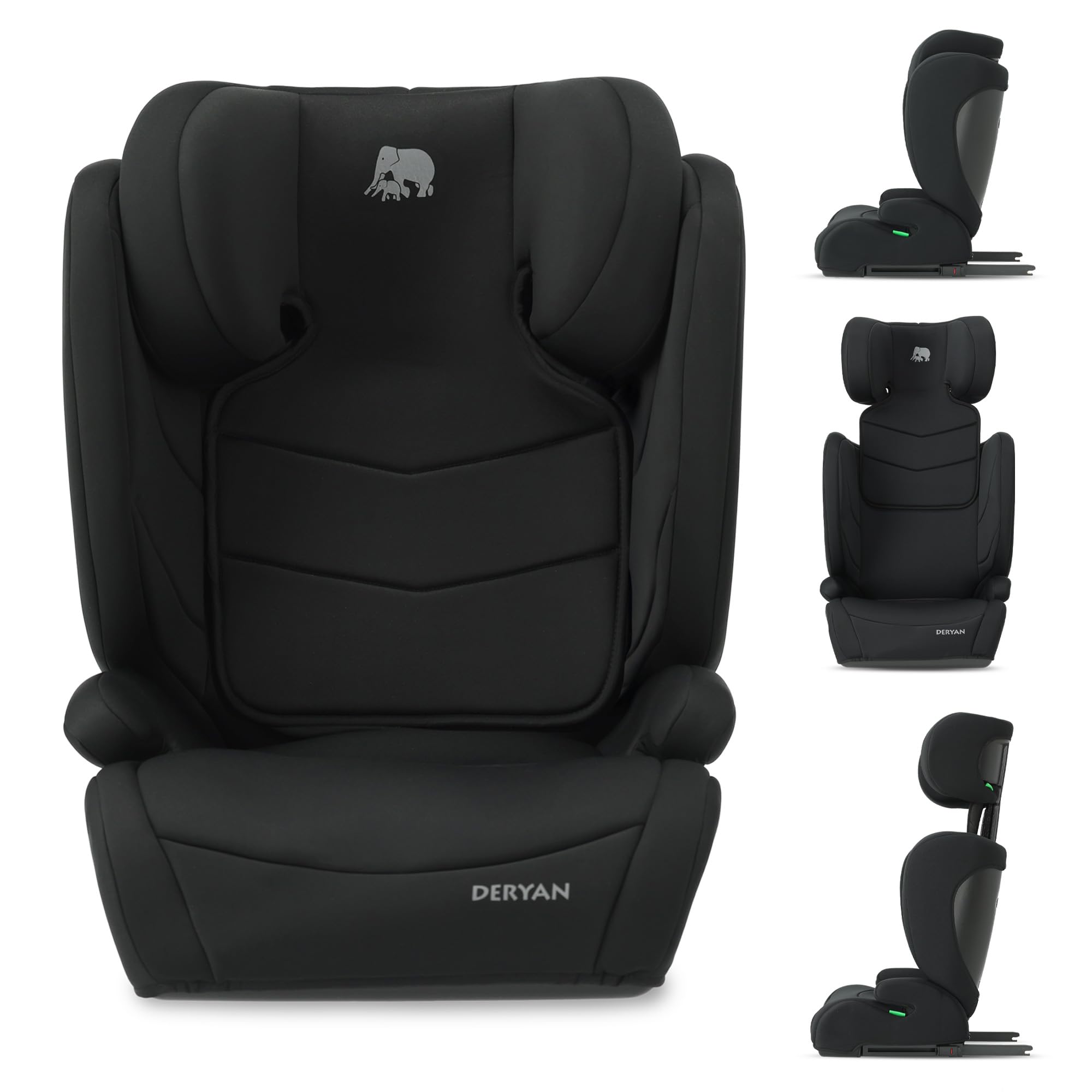 Deryan Alzador Coche Niño i-Size de 3,5 a 12 años, 100-150 cm (0-36 kg), Silla Coche Grupo 1/2/3 y alzador convertible, Elevador Coche, R129, Fácil Instalación con Cinturón (ISOFIX/Negro)