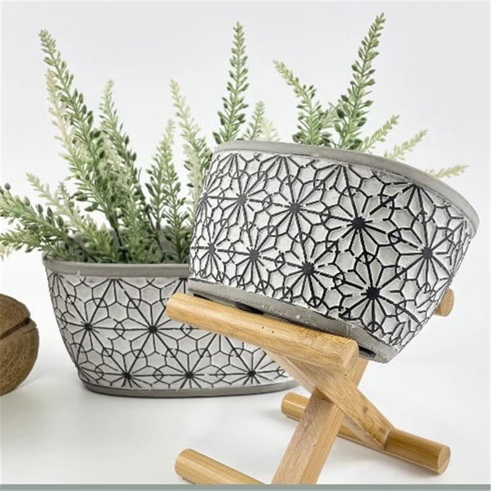 pot de fleur Jardinière rectangulaire en ciment avec pots de plantes à texture florale en relief, avec trou de drainage, récipient for plantes, for la décoration du rebord de fenêtre de la maison cach