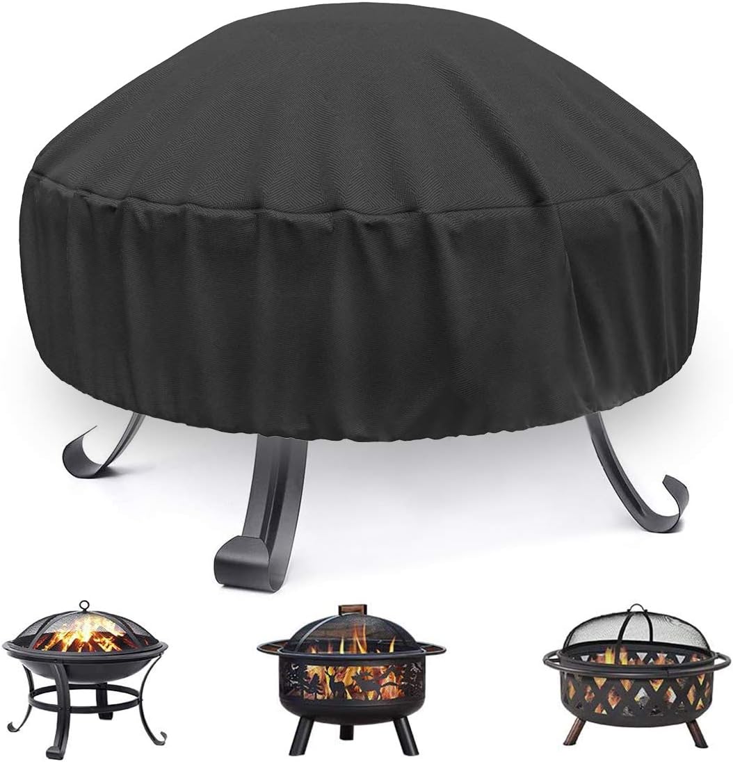 Vodche Fire Pit Cover Round for Fire Pit 22 Inch - 34 Inch, 420D Heavy Duty Outdoor Fire Pit Cover Full Coverage Patio Outdoor Fireplace Cover, Waterproof, Dustproof and Anti UV, Fit All Seasons : Patio, Lawn & Garden