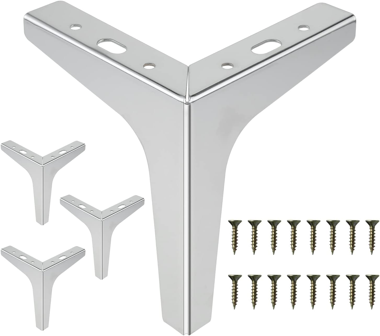 Yetaha 4pcs Chrome Sofa Legs, 15cm Silver Metal Modern Furniture Feet, Silver Metal Triangle Furniture Legs Replacement Feet for Cabinet Ottoman Sofa Bookcase