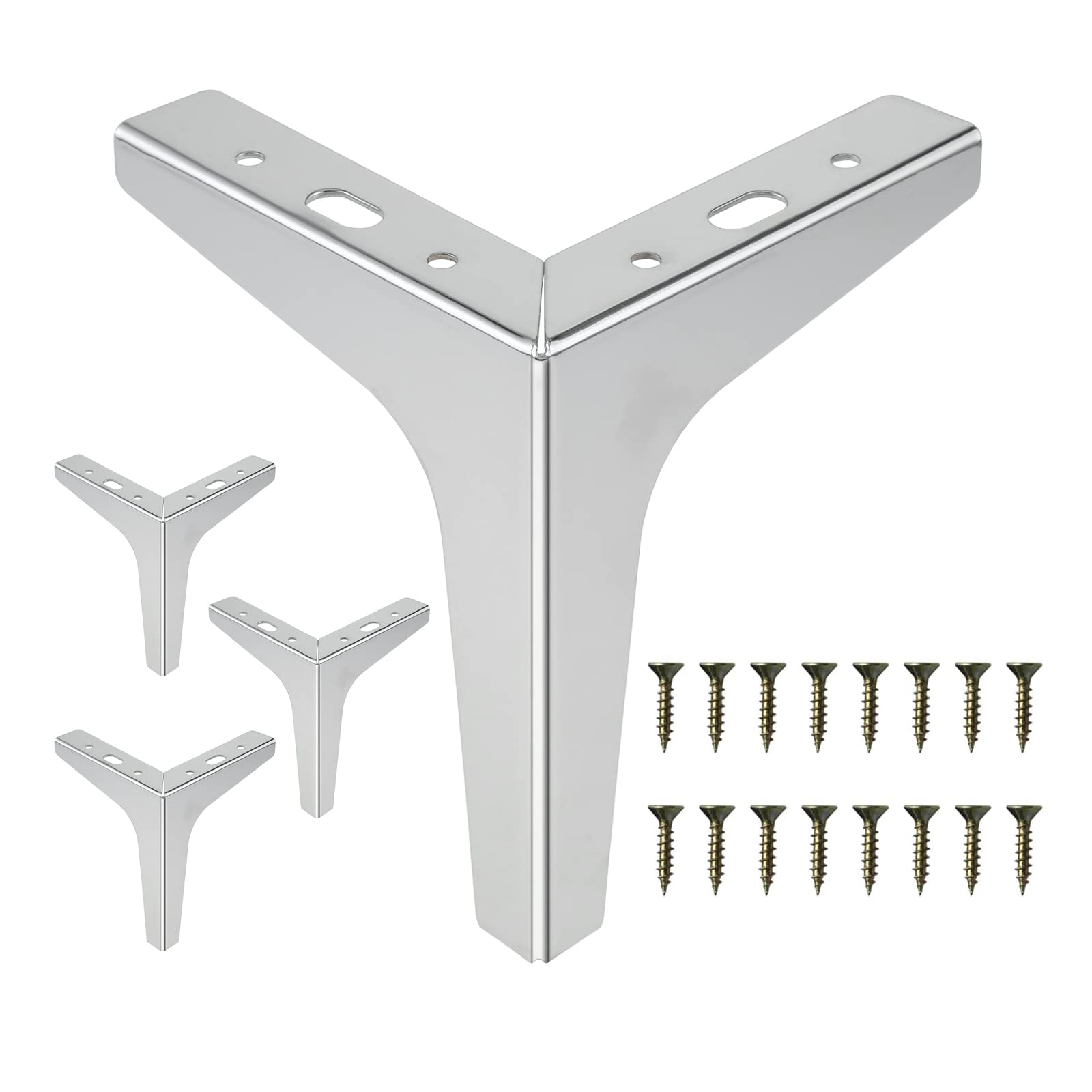 Yetaha 4pcs Chrome Sofa Legs, 15cm Silver Metal Modern Furniture Feet, Silver Metal Triangle Furniture Legs Replacement Feet for Cabinet Ottoman Sofa Bookcase