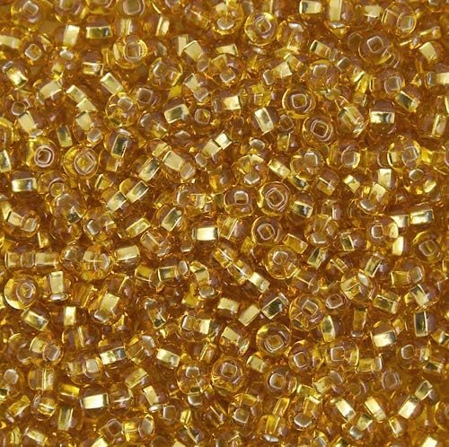 Czech Glass Seed Bead/Pony Bead 6/0 Silver Lined Transparent Gold (Medium) - 500g Bulk Bag by Preciosa (Jablonex)