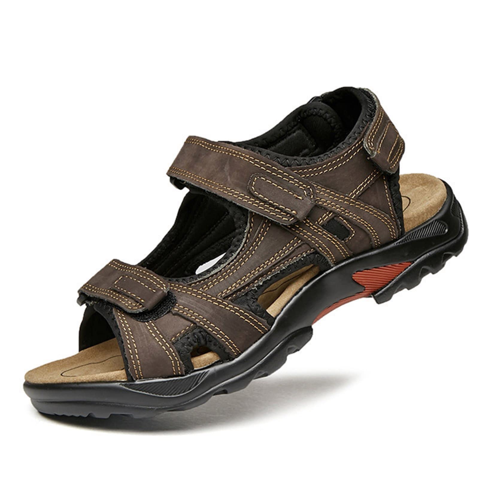 Lowa Urbano Men’s Hiking sandals Sz 8 Brown Nubuck Leather Hook & Loop Chaco Vibram Flip Flops Sandals Brown Tan Orange Stripe  main image 4