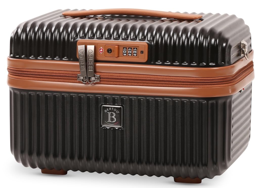 BERTOO Napoli Kosmetikkoffer aus schwarzem Hartschalen-Material, 17 l, mit TSA-Schloss, abnehmbarem Schultergurt und integriertem Spiegel – ideal als Reiseorganizer.