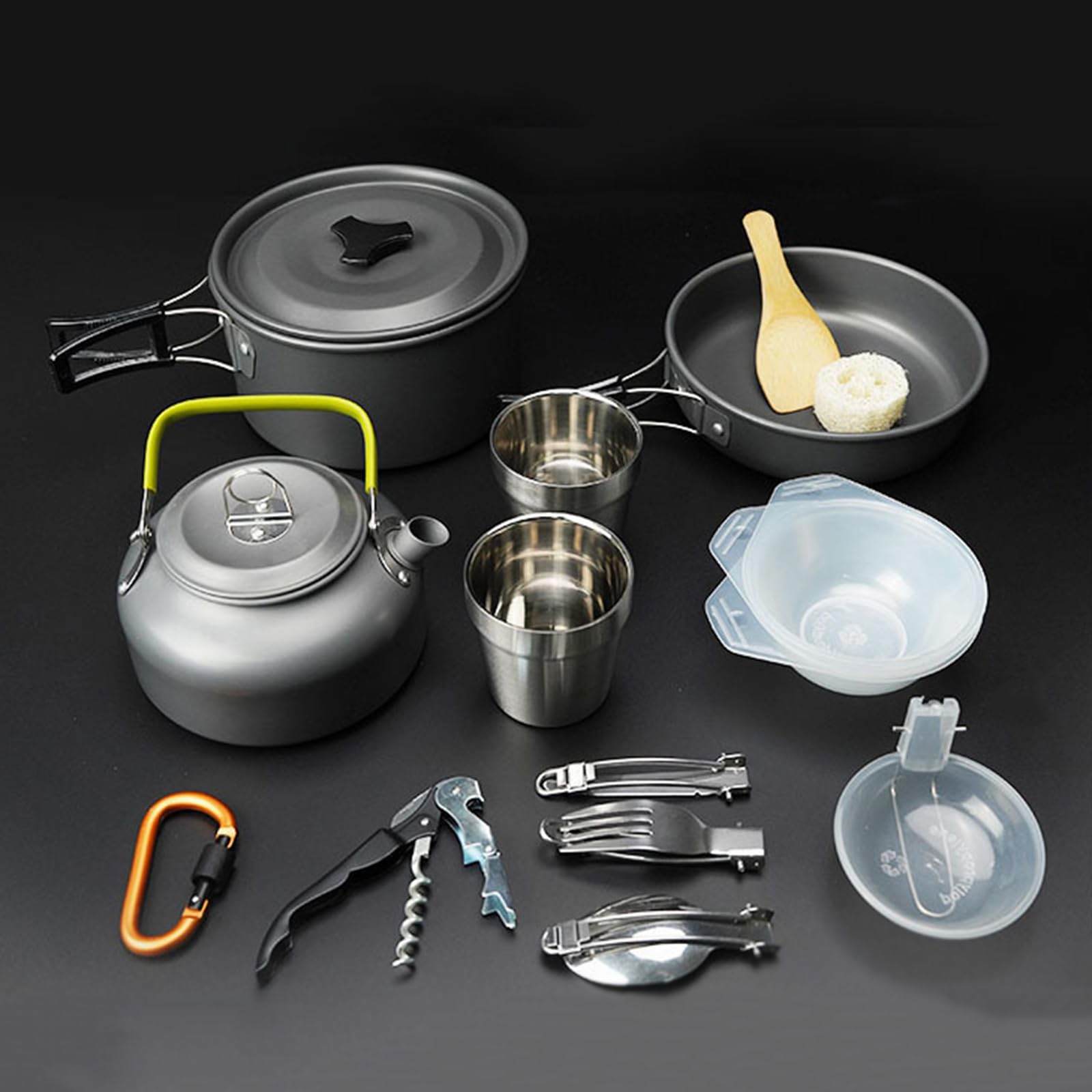 Kit De Utensilios De Cocina para Camping Kit Cocina Camping para 2-3 Personas Ollas De Aluminio Ligero Plegables con Cubiertos Plegables para Senderismo Acampada Picnic Excursión