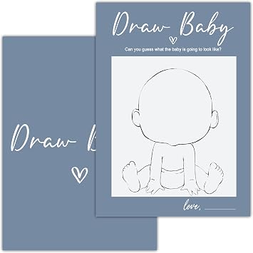 Baby Shower Games for Boy - Draw Baby Cards - Minimalist Aesthetic Gender Reveal Games Cards - Blue Baby Shower Decorations - 25cards blue07