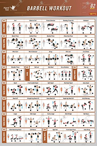 Barbell Workout Exercise Fabric Poster BodyBuilding Guide Fitness Quotes Motivational Inspiration Home Gym Weight Lifting Workout Chart Build Muscle Tone Tighten Strength Training Routine 36x24 Inch