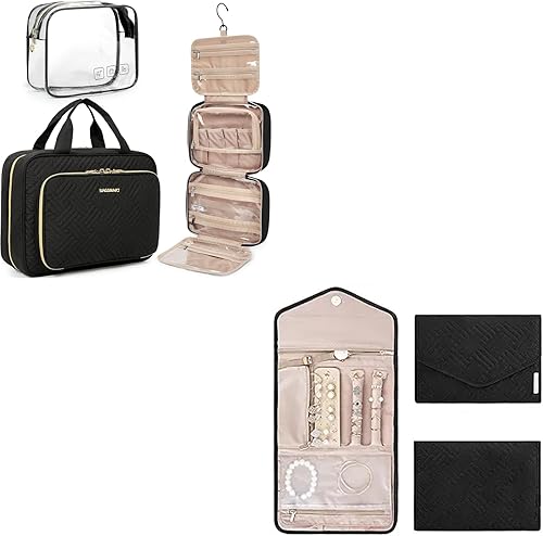 Miniatura 1 de BAGSMART Neceser colgante de viaje con organizador de joyas de viaje, organizador de joyas plegable para anillos de viaje, organizador de maquillaje