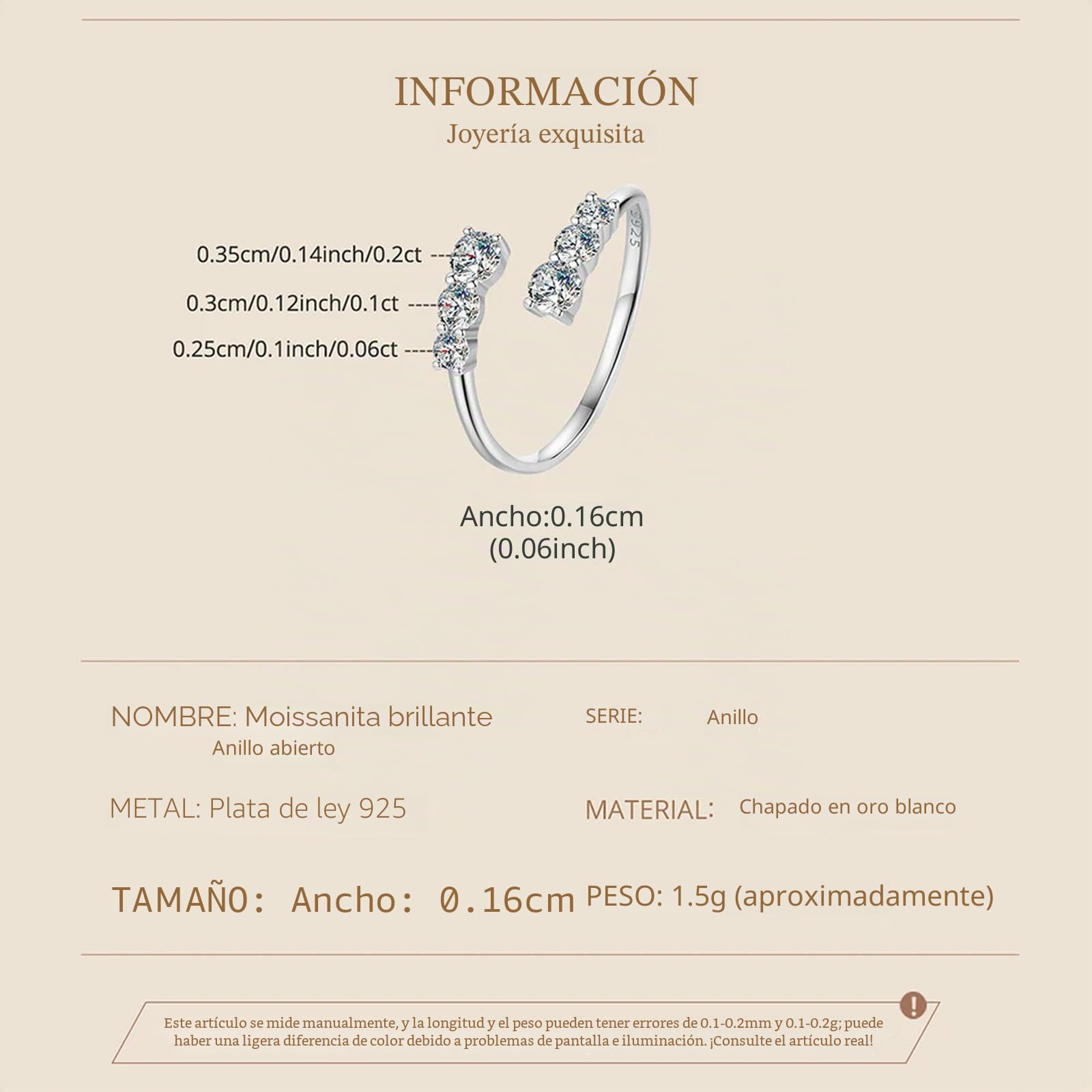 Anillo Ajustable De Moissanita En Oro Blanco, Plata De Ley 925, Exquisito Anillo Abierto Para Mujer, Joyería De Compromiso, Regalo.