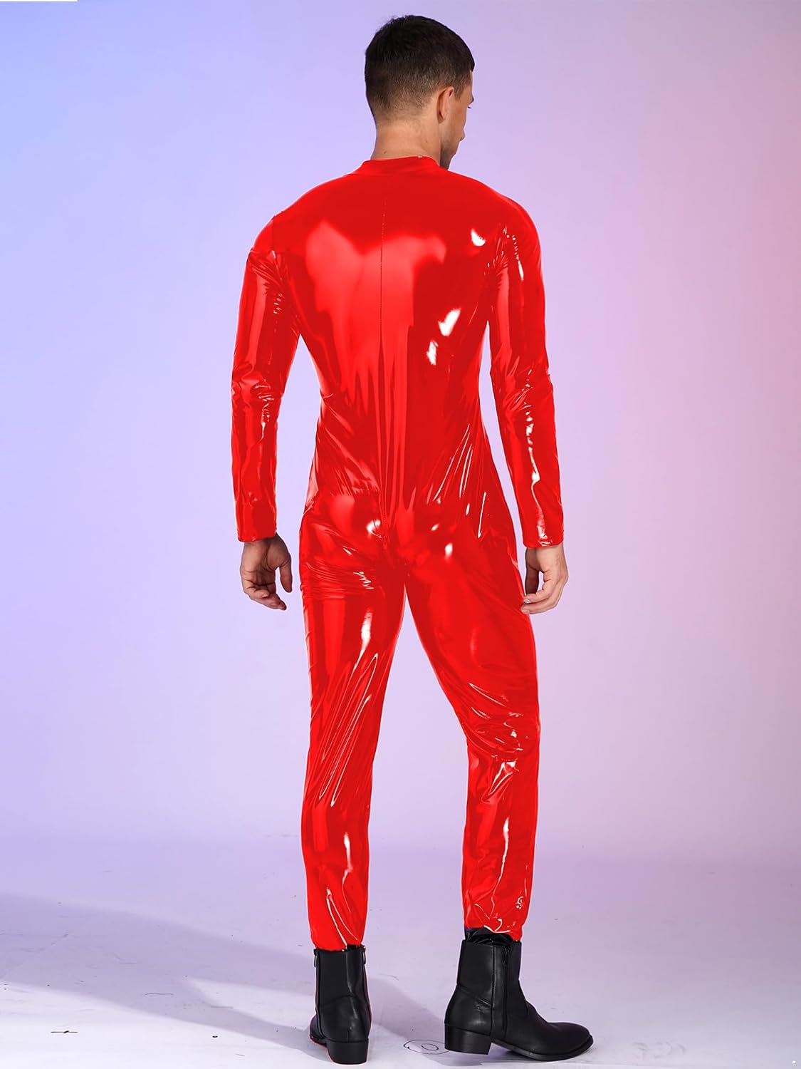 Sxiwei Men's Patent Leather Catsuit Shiny Latex Full Body Jumpsuit One-piece Bodysuit Leotard Zentai Costume
