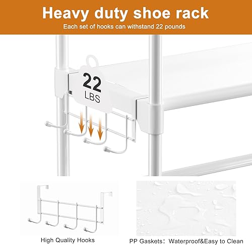 Miniatura 6 de WOWLIVE Zapatero blanco de 9 niveles para armario, organizador de almacenamiento para entrada, 30-35 pares de estantes apilables para zapatos para