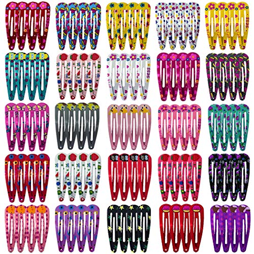 ALinmo 100pcs 2 Inch Mix Colors Snap Hair Clips No Slip Metal Hair Clips Barrettes Hairpins Printed Hair Clips for Girls Toddlers Kids Women Hair Accessories