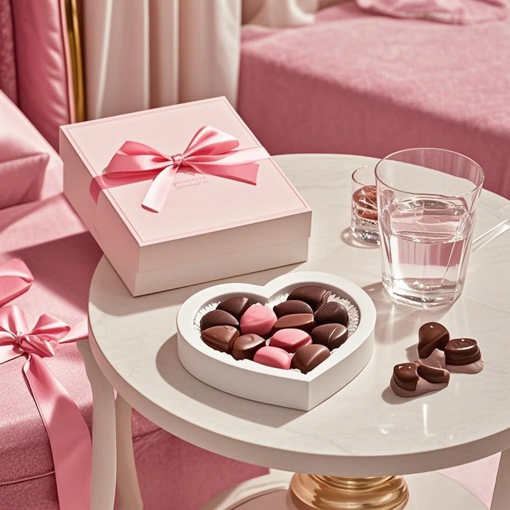 10"Cardboard Heart Shaped Mache Flowers Packaging Strawberries Sweets Gift Box with Clear Lid Set of 2(L/M) (White, Heart Shaped) - Image 4