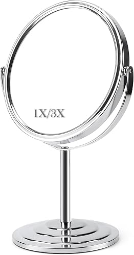 Schliersee Espejo de maquillaje con aumento de 7 pulgadas, rotación de 360°, aumento de doble cara para 1X, 3X, espejo de mesa de escritorio