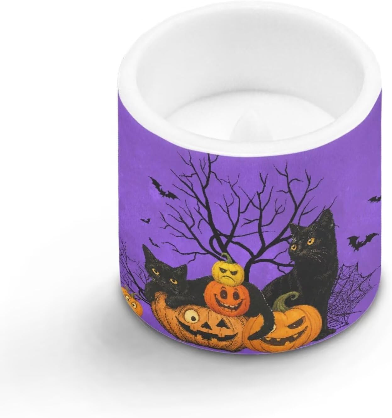 Merkmak 4Pcs Black Cat Pumpkin Flickering Flameless Candles with Remote Battery Operated Halloween Pillar Candles with Timer LED Elictric Pillar Tealights for Party Banquet Home Decorations