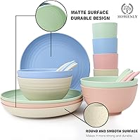 Vista 5 de Wheat Straw Dinnerware Sets, 20 PCS Dishes Dinnerware Set Microwave and Dishwasher Safe, Lightweight Unbreakable Dishes, Reusable Dinner Plates Kids