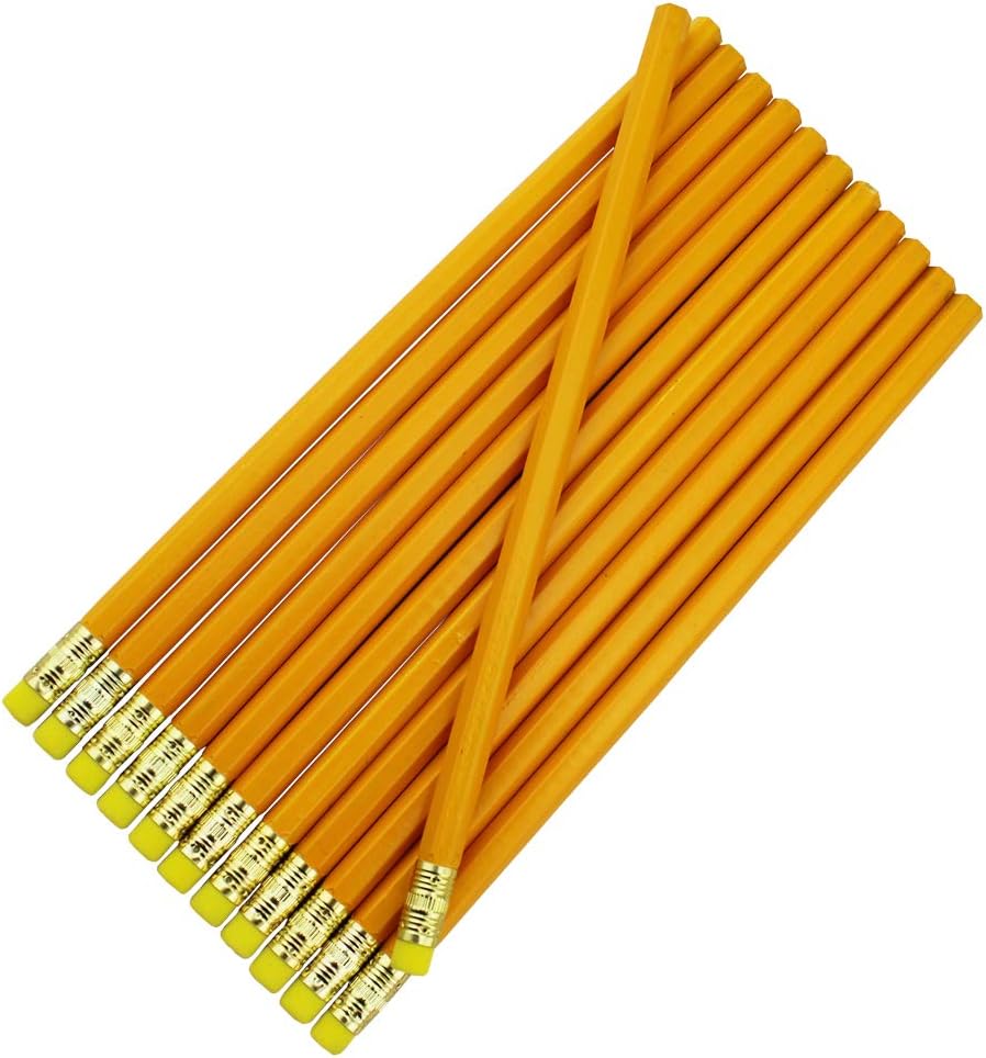 EZPENCILS & GIFTS Blank Pencils Bulk – Hexagon Pencils – Natural Wood Barrel and Black Eraser – Package of 100 - Non-Personalized - 2HB Black Lead - School - Office - Blanks - Non-smear eraser