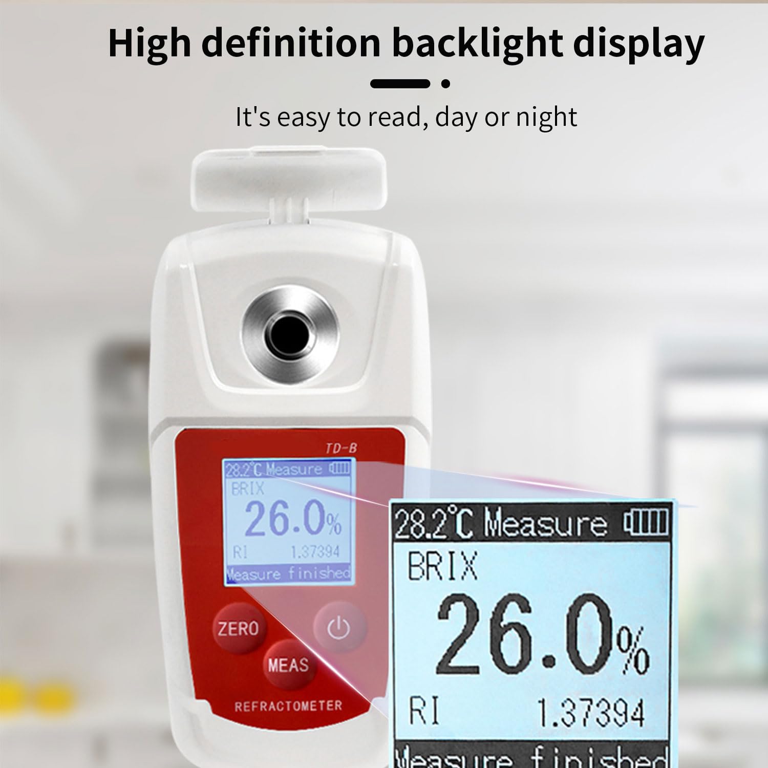 JOSBY Refractómetro Brix Digital de precisión al 0,1%, medidor de azúcar de Frutas de Alto Rango 0-93% con ATC, compensación automática de Temperatura e Impermeable, para Mermelada, melaza