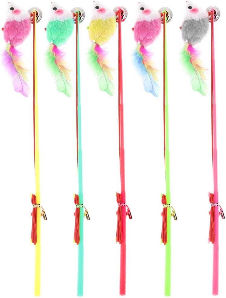 Corner Biz Pet - 5Pcs False Mouse Cat Toys Colorful Feather Catcher Teaser Toys for Cat Kitten Cat Catching Training Funny
