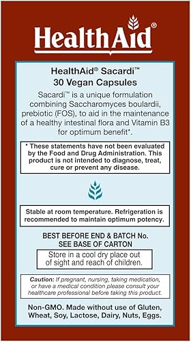 Miniatura 3 de Sacardi, 5 mil millones con vitamina B3, una vez al día, 30 unidades, Saccharomyces Boulardii, 5 mil millones con FOS y vitamina B3, sin lácteos,