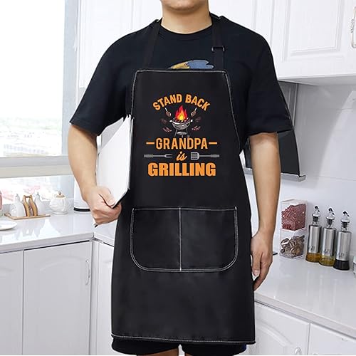 Miniatura 3 de WZMPA Delantal de parrilla para abuelo, regalos para barbacoa, abuelo está a la parrilla, delantal ajustable con bolsillo para asar barbacoa