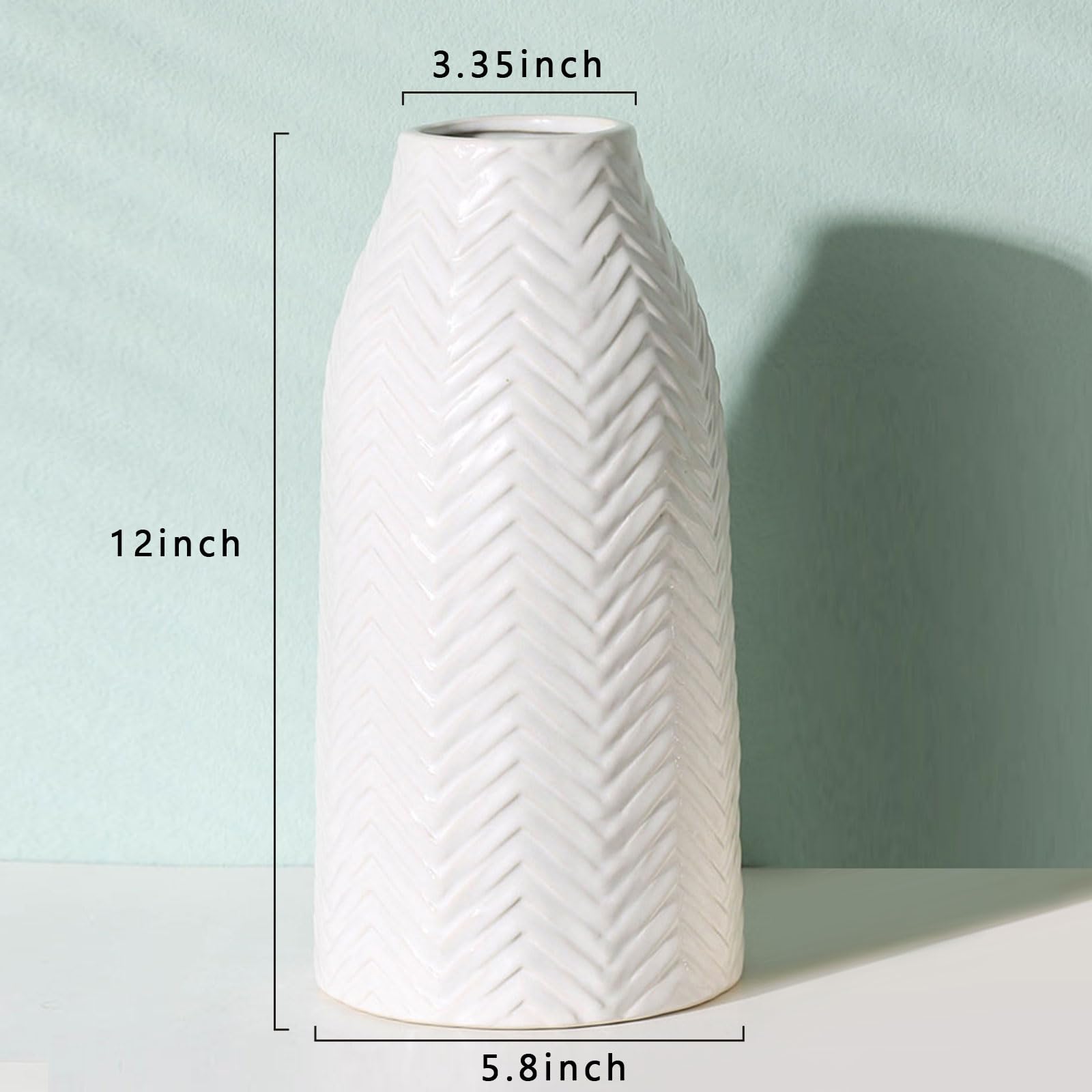Jarrón blanco para flores, florero de cerámica para decoración, jarrones altos decorativos modernos para tu cocina, oficina, sala de estar, estantería, mantel - textura blanca (mediano) 3