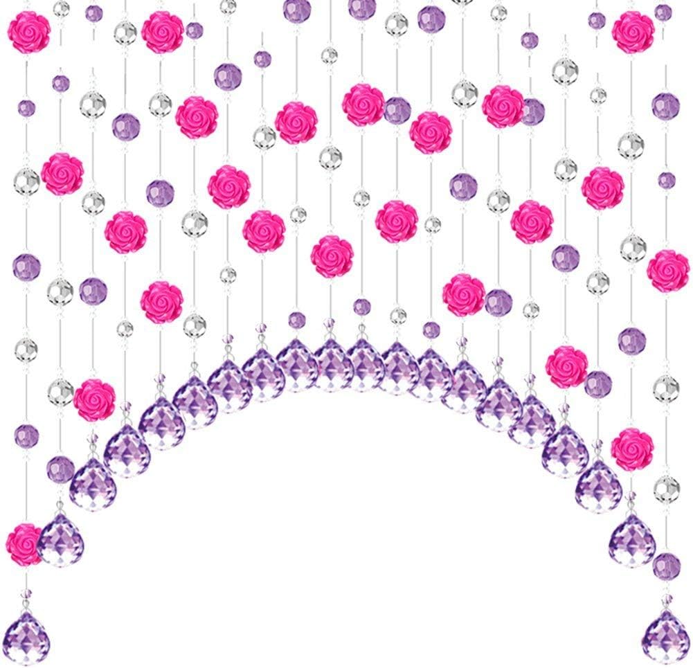 OKUOKA Curtains Bead Curtain Cut Off Feng Shui Entrance Rose Hanging Curtain Crystal Ball Pendant Can Be Customized (Color : A, Size : 80x60cm-20 Roots)