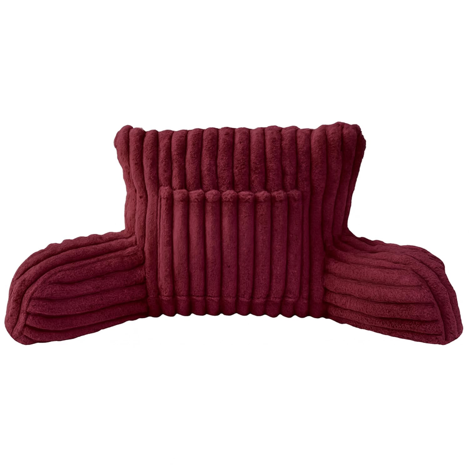 Brillars Reading Pillow For Adults with Arms - Faux Fur Ribbed Fleece Cuddle Cushion Pocket 38cm Cozy Lumbar Neck Support For Backrest | Sitting Up In Bed Sofas Chair (Burgundy)