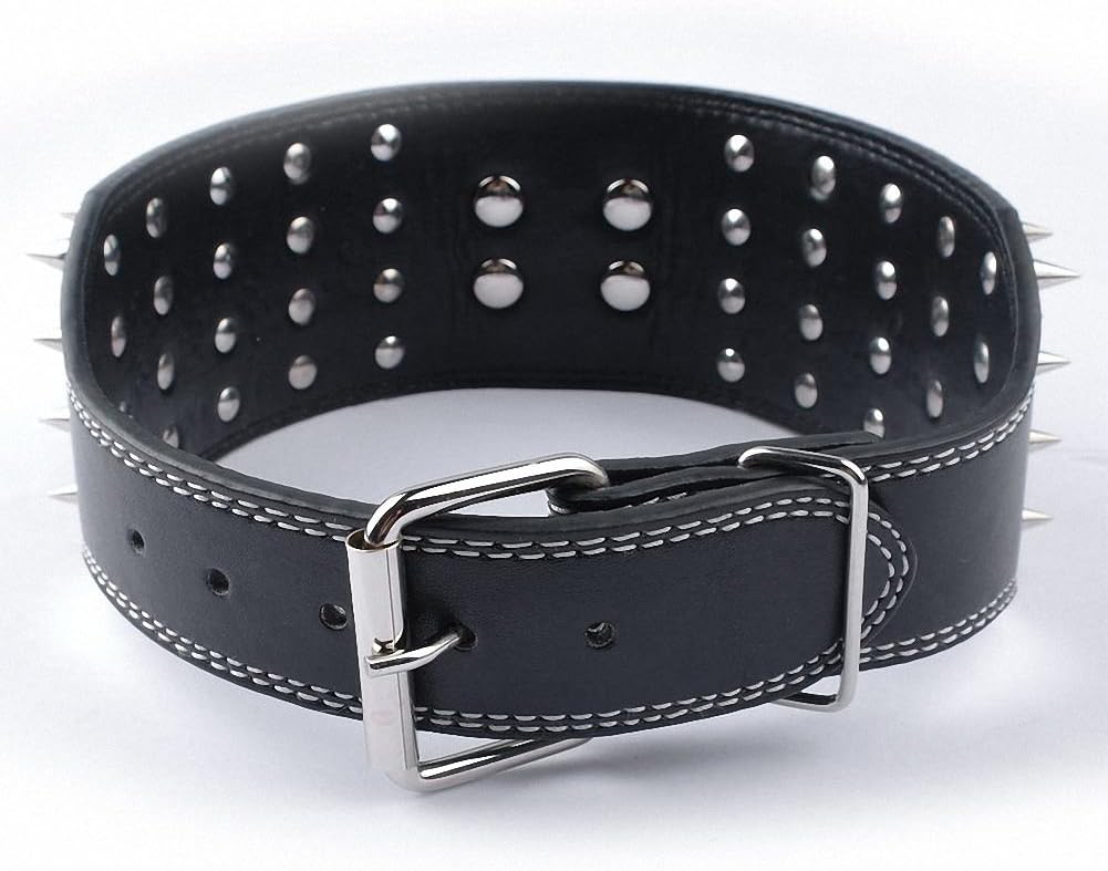 Style 3 inch Wide 11 Colors Spiked Studded PU Leather Large Dog Collars for Pit Bull Yellow XL