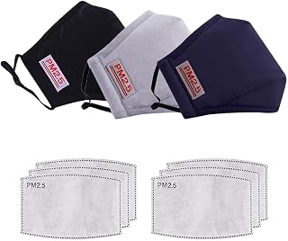 JIekyoi 3PCS+6PCS filters Unisex Adult Cotton Melange Face Covers,Outdoor Dust Facemasks,Washable Reusable Half Face Bandanas,Men Women Face Coverings,UK Fast Delivery,A078