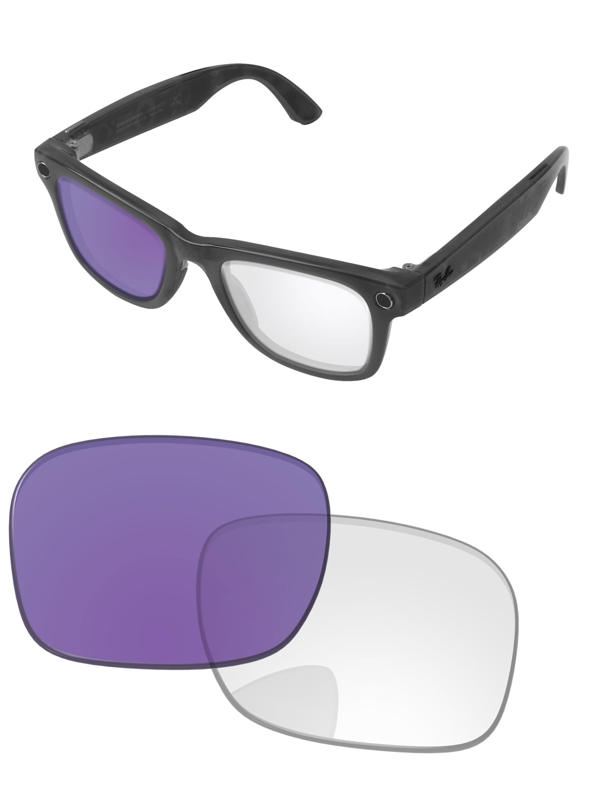 Replacement Lenses for Ray-Ban Meta Wayfarer RW4006 &amp; RW4012 50mm AI Glasses - Photochromic, Anti Blue Light Lens