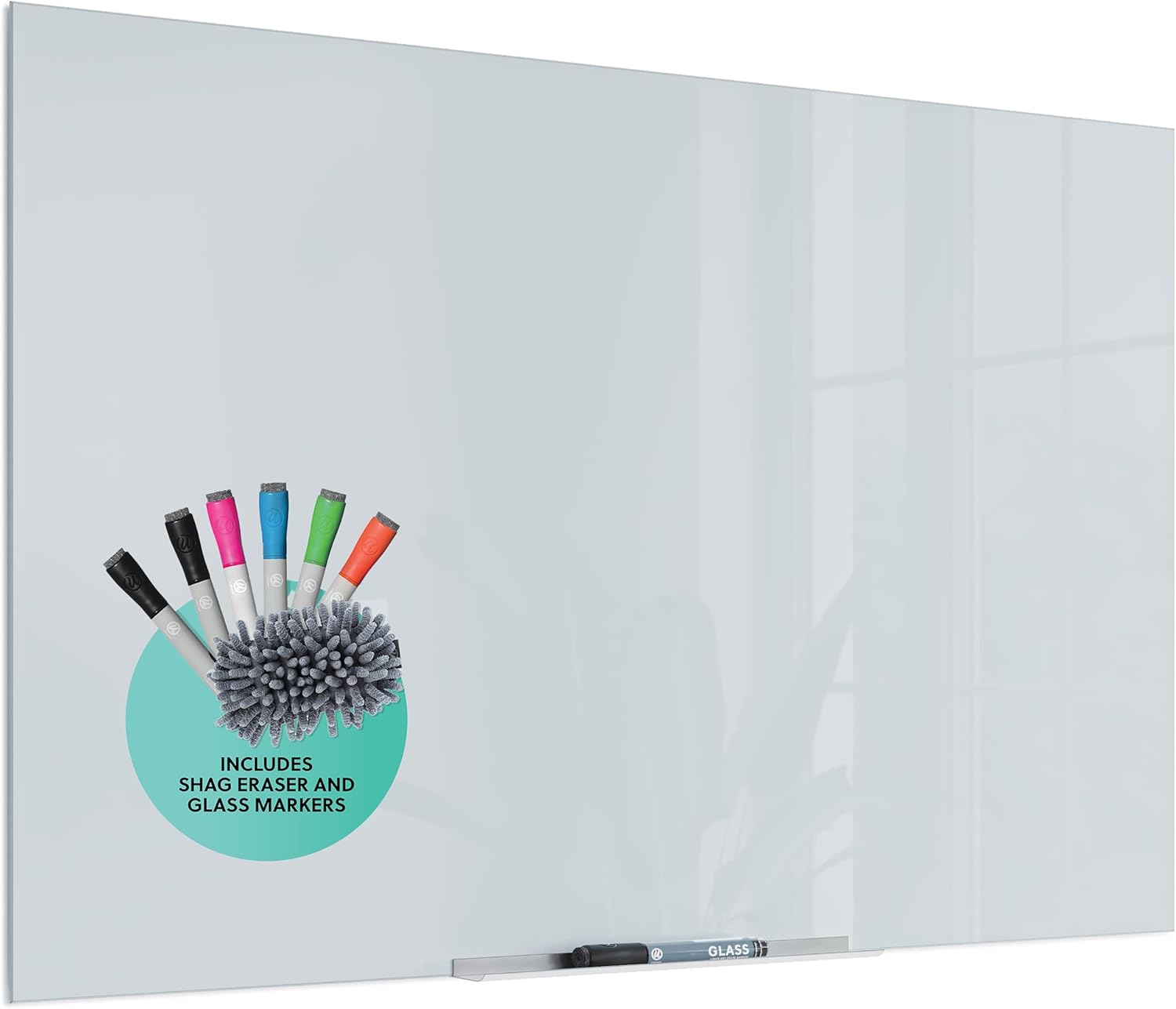 U Brands Floating Non-Magnetic Glass Dry Erase Whiteboard, Includes Shag Eraser & Markers, 1 Magnet, 36 X 24 (3975U00-01)