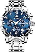 OLEVS Men's Stainless Steel Chronograph Watch Big Face Gold Silver Tone Quartz Waterproof Dress Watch Date Luminous Hands