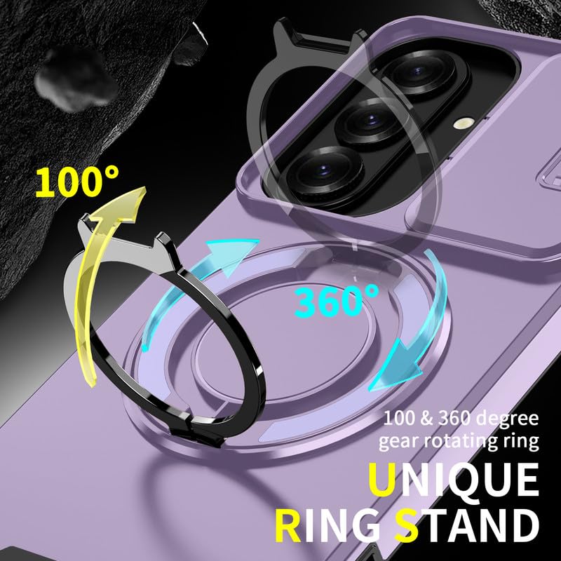 Image of LuxuryKase Shockproof Rugged Case for Samsung Galaxy S26 Plus | Slide Camera Cover | 360 Rotating Ring Kickstand | Military-Grade Protection - Lavender Purple