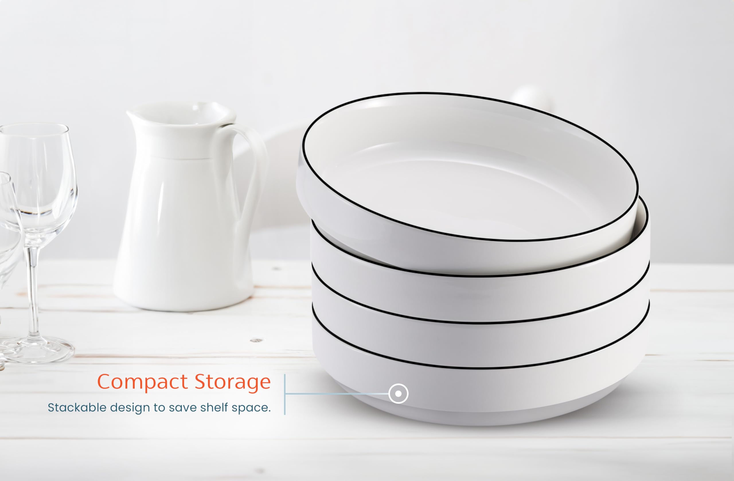 KooK Cuencos grandes de cerámica para pasta, aptos para microondas y lavavajillas, ideales para sopas y ensaladas, cuencos poco profundos, porcelana brillante, 48 onzas, juego de 4, francés
