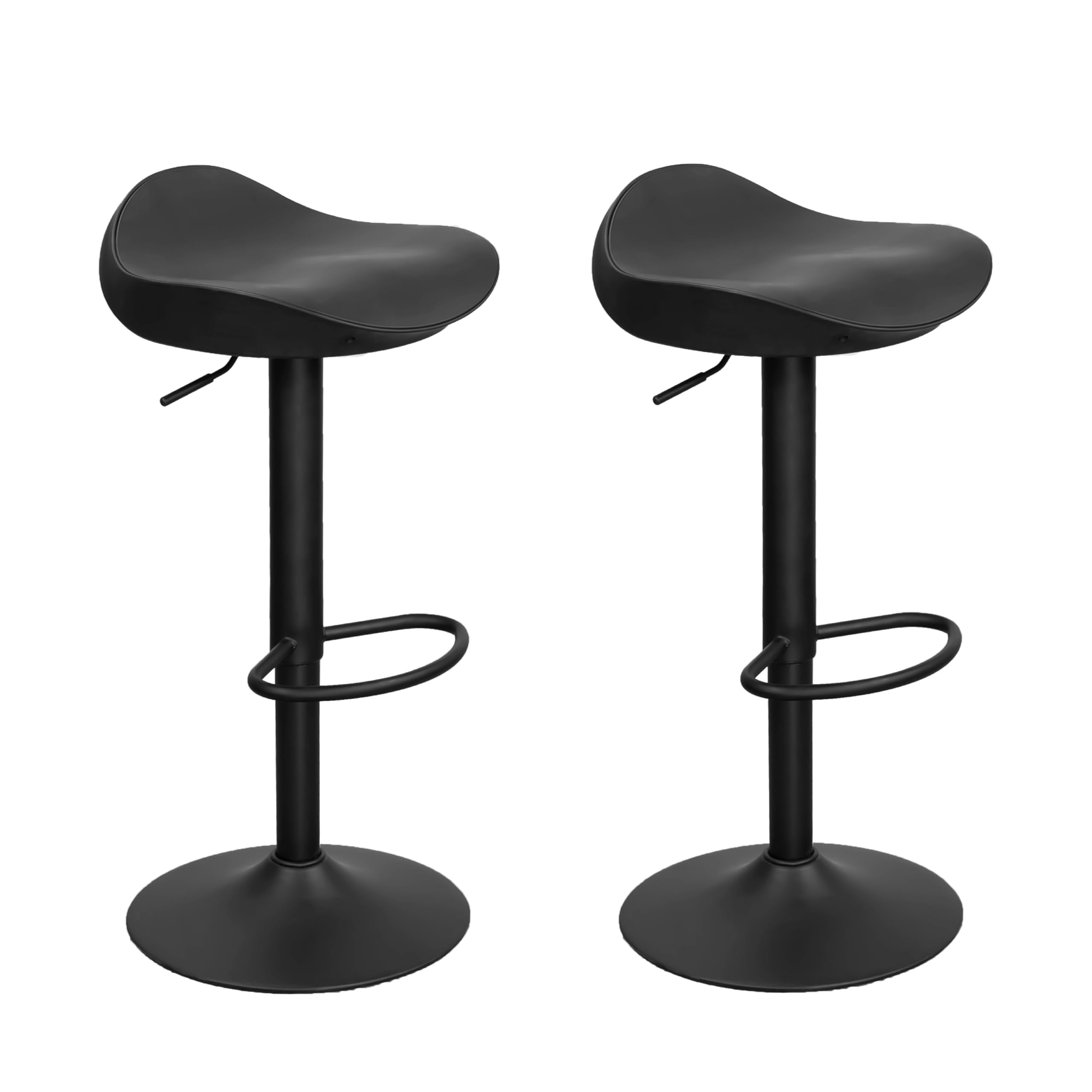 Vaukura Pack 2 Taburetes de Cocina Cocina Giratorios 360º con Reposapiés, Taburete de Bar Altura Ajustable con Pistón de Gas, Asiento ergonómico, Base Metalica (Negro)