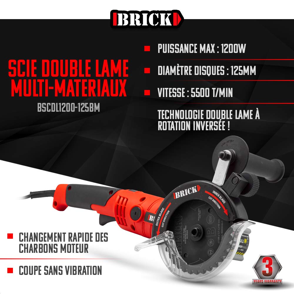 Brick BSCDL1200-125BM Scie double lame 125 mm 1200 W