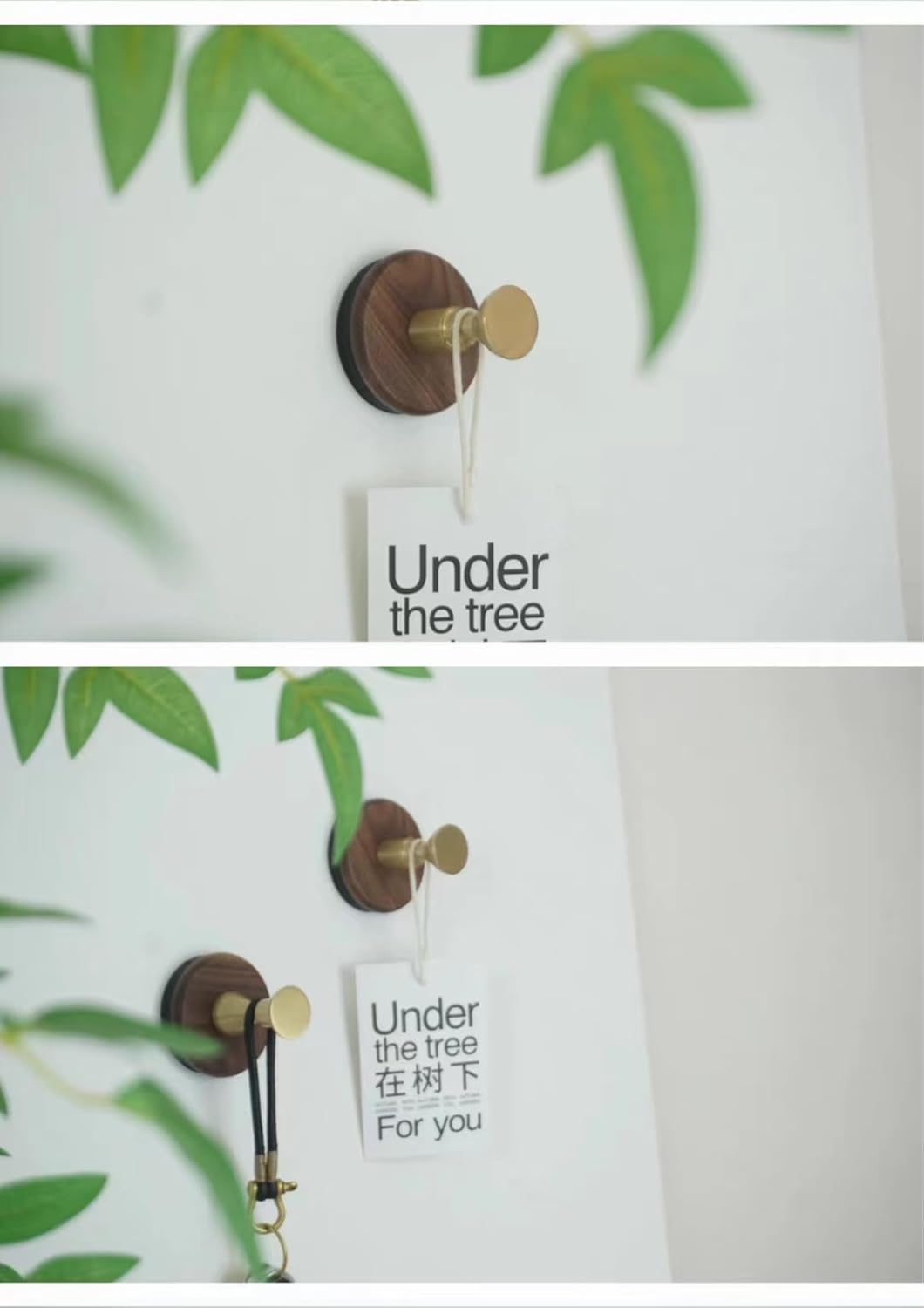 2 Pcs Magnetic Wooden Brass Hooks for Hanging, Multi-Purpose Strong Bearing Capacity Farmhouse Natural Rustic Walnut Wood Hooks for Coats, Towel, Hat, Keys, Purse