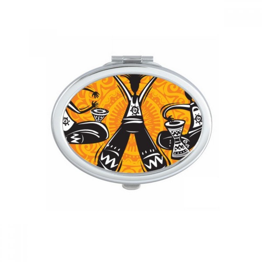 Miroir compact ovale de poche au motif de tambours mexicains et totems de danse