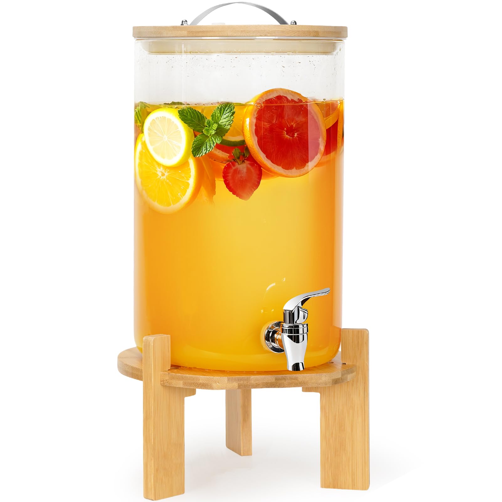 Photo 1 of WILLOW WEAVE 2.1 Gallon Glass Drink Dispensers for Parties, Beverage Dispenser with Stand & Leak-Proof Spigot, Lemonade or Juice Dispenser for Parties, Bars or Events, 8L