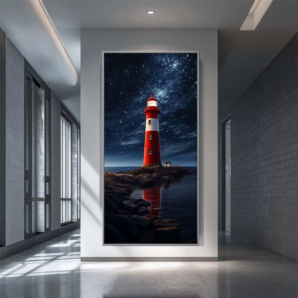 Diamond Painting Kits for Adults, 5D Diamond Art Starry Sky 80x160cm, DIY Large Lighthouse Dimond Art kits Adults, Full Square Drill Crystal Rhinestone Embroidery Canvas for Home Wall Decor (SQ883)