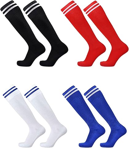 4 Pares Medias de Fútbol para Niños, Calcetines Fútbol Hasta Rodilla Calcetines de Entrenamiento Deporte Largos para Fútbol, Baloncesto, Hockey, Rugby, Niños de 5-12 Años