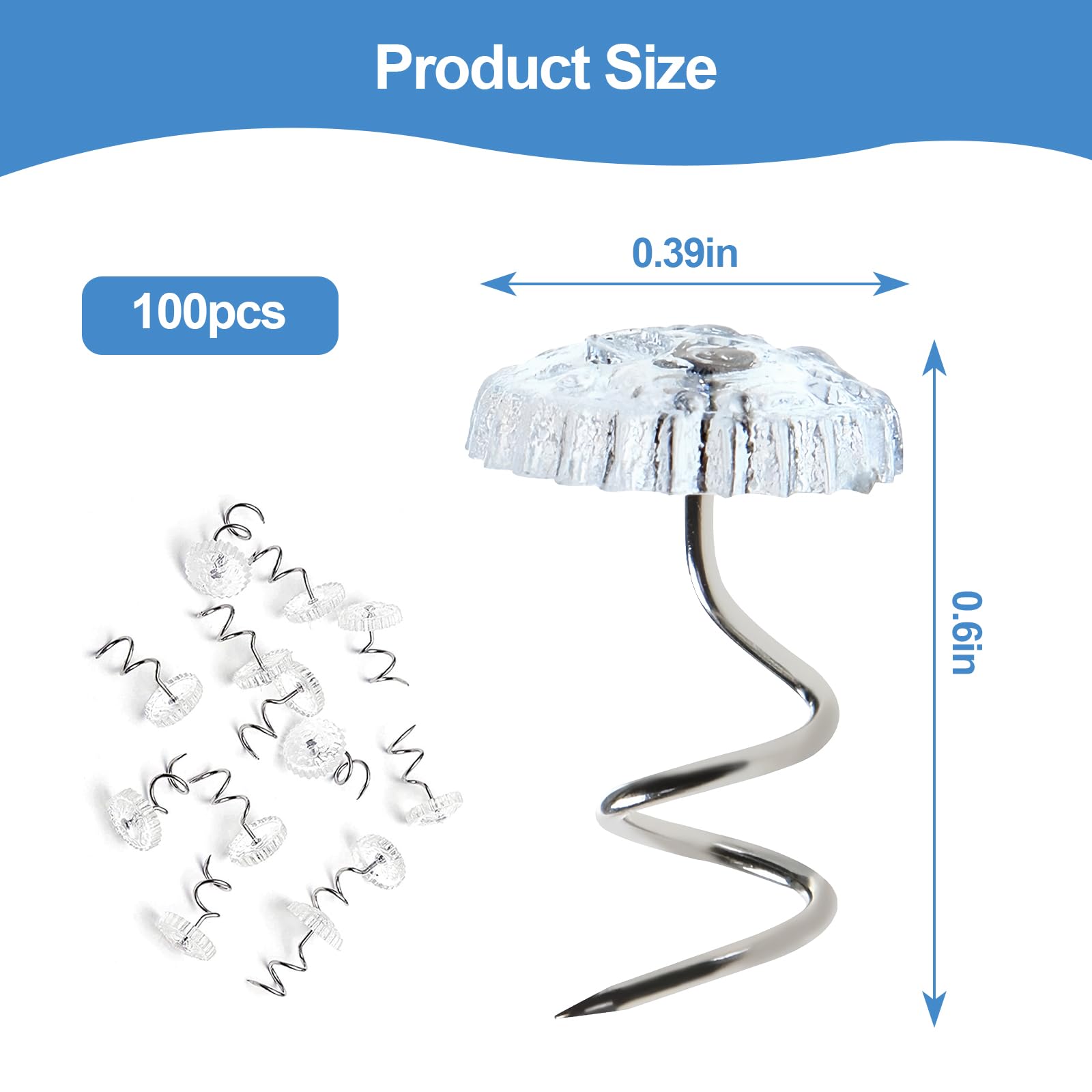 100Pcs Bed Skirt Pins, 10mm Clear Head Twist Pins for Sofa Covers, Upholstery, & Fabric – No-Slip Furniture Fasteners for Sheets, Car Interiors, Garage Insulation